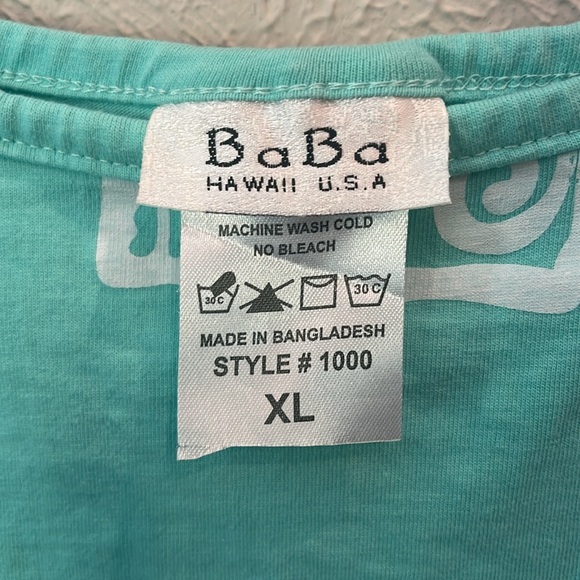Baba Hawaiian. Teal blue. Tank style midi dress. Polynesian sea pattern. Size XL - Picture 2 of 5